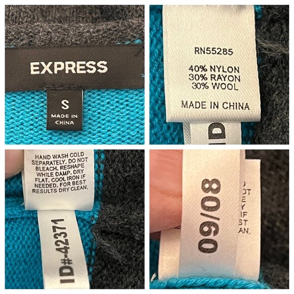 Express Women S Striped Sweater Dress Mini Blue/Black Nylon/Rayon/Wool Pockets - Picture 12 of 16